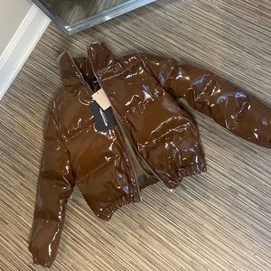 Pretty Little Thing Chocolate Cropped Vinyl Puffer Jacket